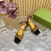 HORSEBIT HIGH-HEEL SANDAL WITH LEOPARD PRINT IN PEANUT BROWN VELVET AND CALFSKIN LINING